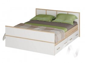 Двуспальная кровать 1,4м Сакура (дуб сонома/белый) в Набережном - naberezhnoe.mebel-nsk.ru | фото