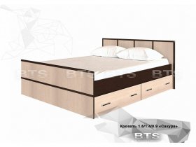Кровать двуспальная с ящиками 1,4м Сакура (BTS) в Набережном - naberezhnoe.mebel-nsk.ru | фото