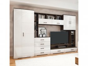 Стенка Коста МДФ (дуб венге/белый глянец) в Набережном - naberezhnoe.mebel-nsk.ru | фото